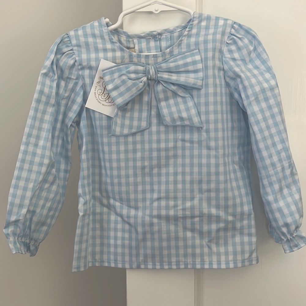 Beaufort Bonnet Company Beatrice Bow Blouse Blue Gingham